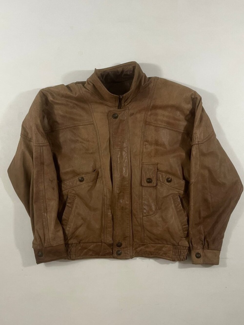 Vintage 90s Adventure Bound Originals Distressed Brown Leather Bomber Jacket M